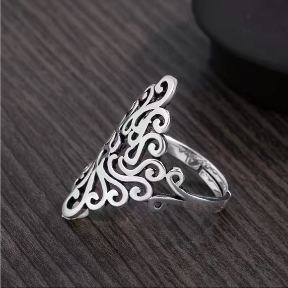 Vintage Opening Tailor Silver Ring, Personality Exaggerated Leaf Finger Ring - Picture 4 of 6